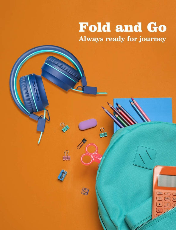 Iclever BTH03 Kids Headphones, Colorful LED Lights Kids Wireless Headphones with MIC, 25H Playtime, Stereo Sound, Bluetooth 5.0, Foldable, Childrens Headphones on Ear for Study Tablet Airplane, Blue - The Gadget Collective