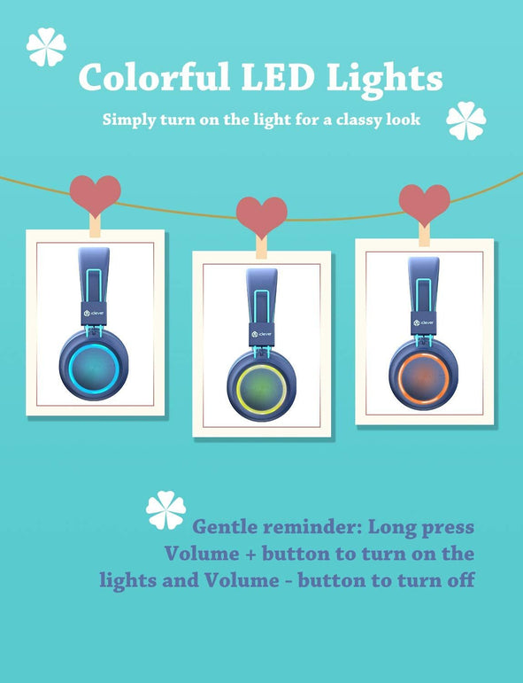 Iclever BTH03 Kids Headphones, Colorful LED Lights Kids Wireless Headphones with MIC, 25H Playtime, Stereo Sound, Bluetooth 5.0, Foldable, Childrens Headphones on Ear for Study Tablet Airplane, Blue - The Gadget Collective