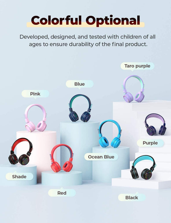 Iclever BTH03 Kids Wireless Headphones, Colorful LED Lights Kids Headphones with MIC, 25H Playtime, Stereo Sound, Bluetooth 5.0, Foldable, Childrens Headphones on Ear for Study Tablet Airplane, Pink - The Gadget Collective