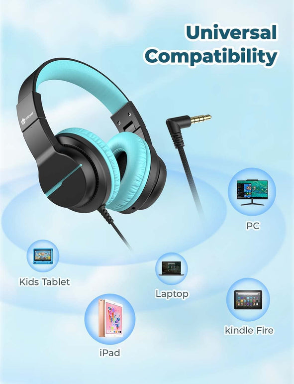 Iclever HS19 Kids Headphones with Microphone for School, Volume Limiter 85/94Db, Over-Ear Girls Boys Headphones for Kids with Shareport, Foldable Wired Headphones for Ipad/Fire Tablet/Travel (Black) - The Gadget Collective