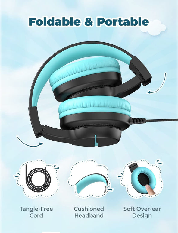 Iclever HS19 Kids Headphones with Microphone for School, Volume Limiter 85/94Db, Over-Ear Girls Boys Headphones for Kids with Shareport, Foldable Wired Headphones for Ipad/Fire Tablet/Travel (Black) - The Gadget Collective