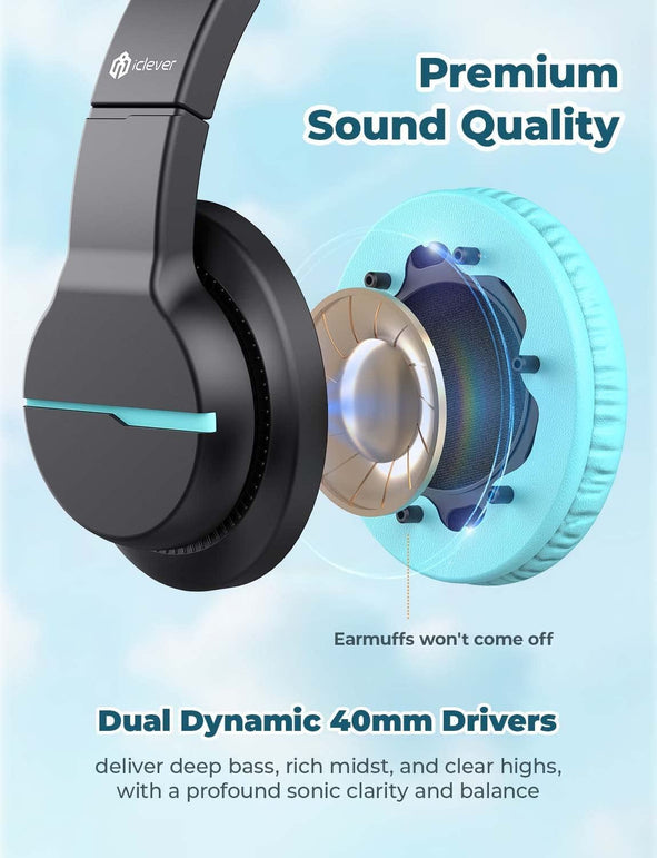 Iclever HS19 Kids Headphones with Microphone for School, Volume Limiter 85/94Db, Over-Ear Girls Boys Headphones for Kids with Shareport, Foldable Wired Headphones for Ipad/Fire Tablet/Travel (Black) - The Gadget Collective