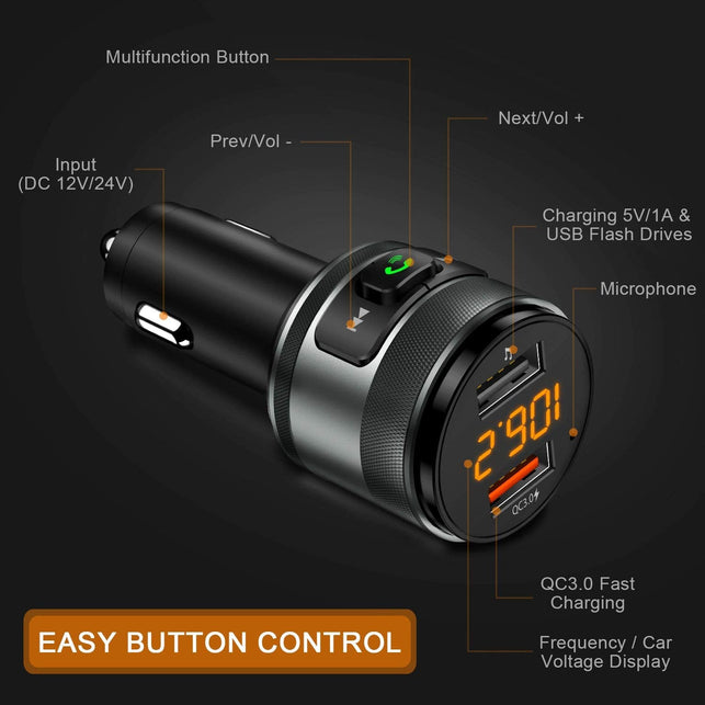 IMDEN Bluetooth FM transmitter for car, 3.0 Wireless Bluetooth FM Radio Adapter Music Player FM Transmitter/Car Kit with Hands Free Calling and 2 USB - The Gadget Collective