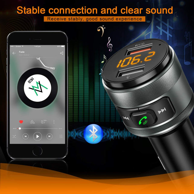 IMDEN Bluetooth FM transmitter for car, 3.0 Wireless Bluetooth FM Radio Adapter Music Player FM Transmitter/Car Kit with Hands Free Calling and 2 USB - The Gadget Collective