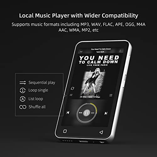 Innioasis MP3 Player with Bluetooth and WiFi, 4" Full Touch Screen MP4 MP3 Player with Spotify, Android Streaming Music Player with Pandora, Portable HiFi Sound Walkman Digital Audio Player with Speaker (White) - The Gadget Collective