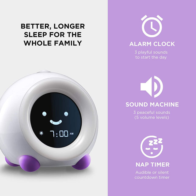 LittleHippo Mella Ready to Rise Children's Sleep Trainer, Alarm Clock, Night Light and Sleep Sounds Machine (Bright Purple) - The Gadget Collective