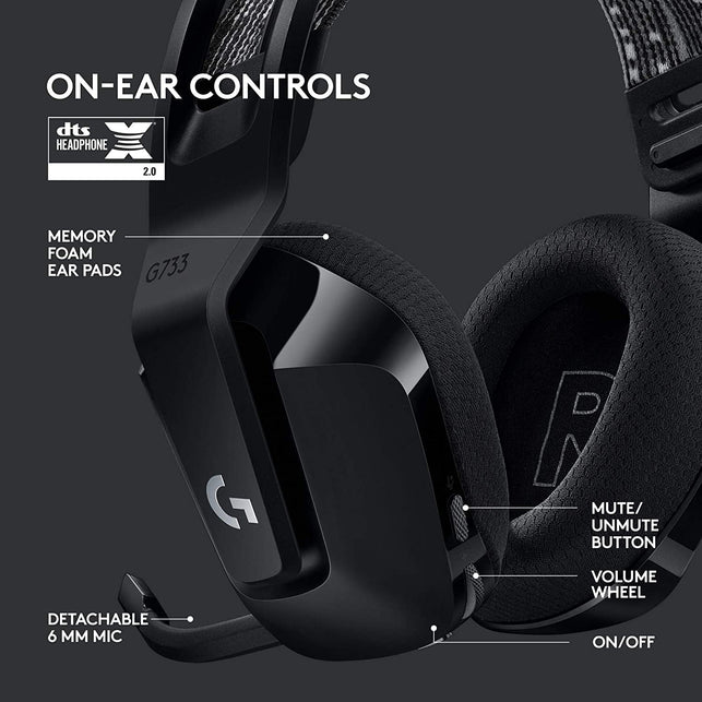 Logitech G733 Lightspeed Wireless Gaming Headset with Suspension Headband, LIGHTSYNC RGB, Blue VO!CE Mic Technology and PRO-G Audio Drivers - Black - The Gadget Collective