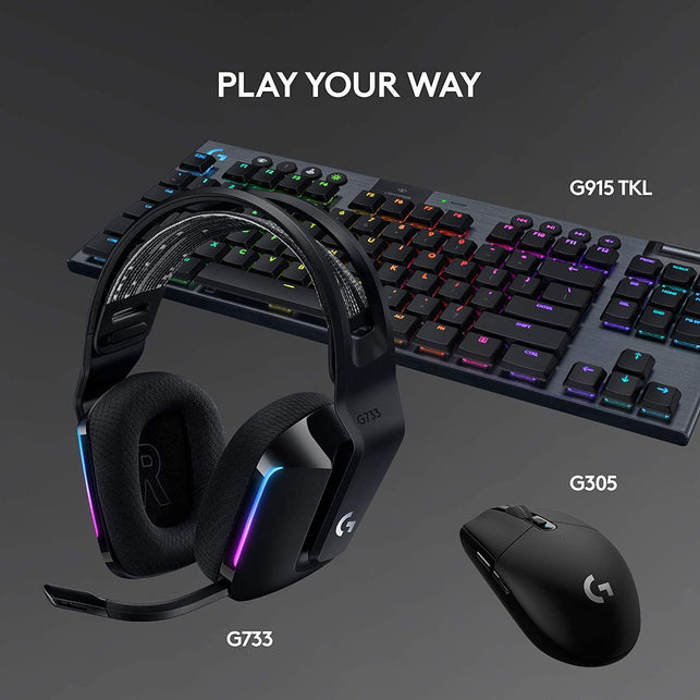 Logitech G733 Lightspeed Wireless Gaming Headset with Suspension Headband, LIGHTSYNC RGB, Blue VO!CE Mic Technology and PRO-G Audio Drivers - Black - The Gadget Collective