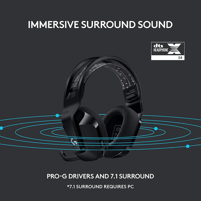 Logitech G733 Lightspeed Wireless Gaming Headset with Suspension Headband, LIGHTSYNC RGB, Blue VO!CE Mic Technology and PRO-G Audio Drivers - Black - The Gadget Collective