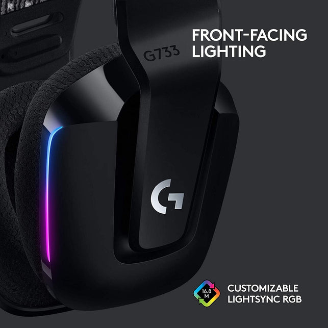Logitech G733 Lightspeed Wireless Gaming Headset with Suspension Headband, LIGHTSYNC RGB, Blue VO!CE Mic Technology and PRO-G Audio Drivers - Black - The Gadget Collective