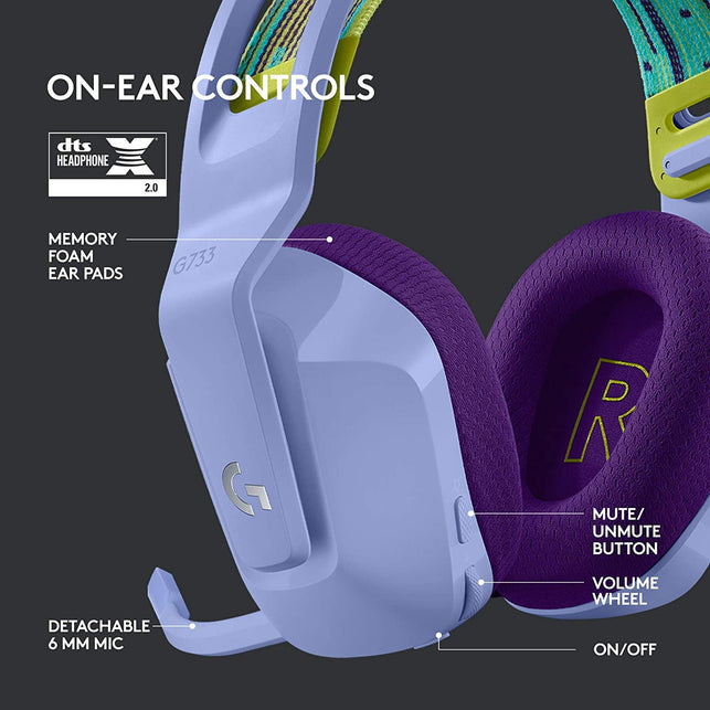 Logitech G733 Lightspeed Wireless Gaming Headset with Suspension Headband, LIGHTSYNC RGB, Blue VO!CE Mic Technology and PRO-G Audio Drivers - Lilac - The Gadget Collective