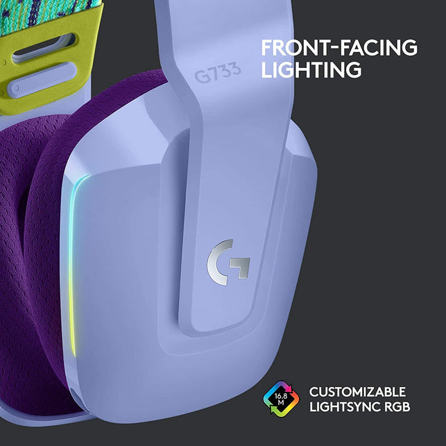 Logitech G733 Lightspeed Wireless Gaming Headset with Suspension Headband, LIGHTSYNC RGB, Blue VO!CE Mic Technology and PRO-G Audio Drivers - Lilac - The Gadget Collective