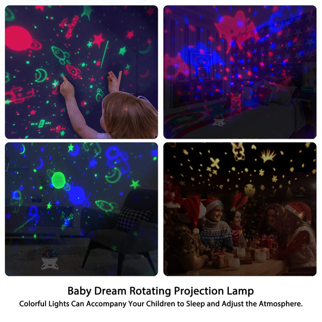 Moredig Night Light Projector Remote Control and Timer Design Projection lamp, Built-in 12 Light Songs 360 Degree Rotating 8 Colorful Lights for Child - The Gadget Collective