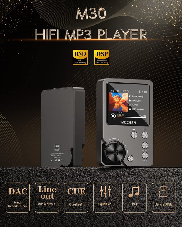 MP3 Player, MECHEN Lossless DSD High Resolution Portable Digital Audio Music Player with 64GB Memory Card, Hifi Lossless Audio Player，Support up to 256GB - The Gadget Collective