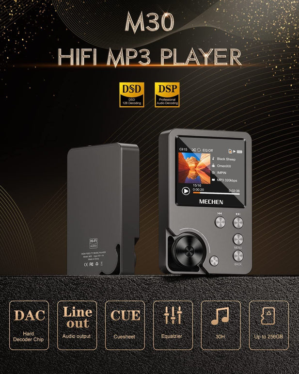 MP3 Player, MECHEN Lossless DSD High Resolution Portable Digital Audio Music Player with 64GB Memory Card, Hifi Lossless Audio Player,Support up to 256GB - The Gadget Collective