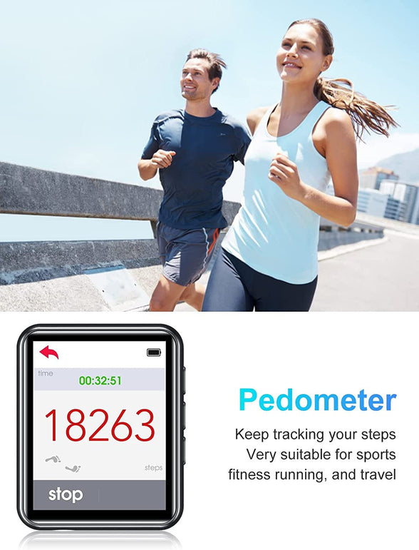 MP3 Player with Bluetooth 5.0, 16GB Portable High Fidelity Lossless Sound Quality Music Player, Full Touchscreen MP3 Player with Speaker, FM Radio, Recording, Pedometer, E-Book, Support up to 128GB - The Gadget Collective