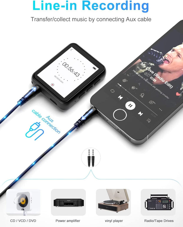 MP3 Player with Bluetooth 5.0, 16GB Portable High Fidelity Lossless Sound Quality Music Player, Full Touchscreen MP3 Player with Speaker, FM Radio, Recording, Pedometer, E-Book, Support up to 128GB - The Gadget Collective