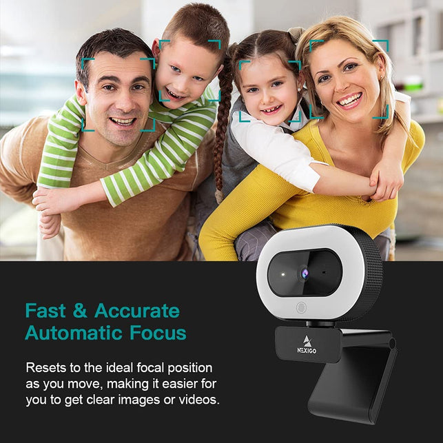 Nexigo Streamcam N930E with Software, 1080P Webcam with Ring Light and Privacy Cover, Auto-Focus, Plug and Play, Web Camera for Online Learning, Zoom Meeting Skype Teams, PC Mac Laptop Desktop - The Gadget Collective