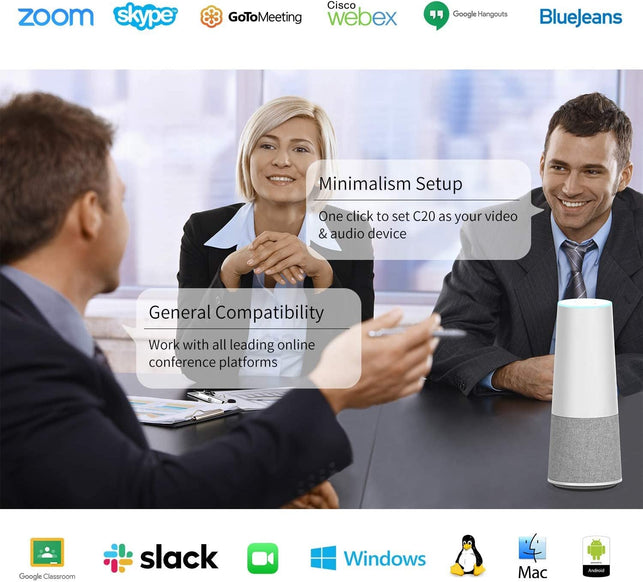 NUROUM Conference Webcam W/Microphone&Speaker for HD 1080P Video Call, All-In-1 Ultra Wide-Angle 100° Camera, 13Ft Voice Pickup, AI Noise-Cancel, USB Plug&Play&Power, Speakerphone&Cam Meeting System - The Gadget Collective