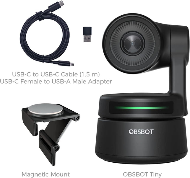 OBSBOT Tiny PTZ Webcam, Ai-Powered Framing & Gesture Control, Full HD 1080P Webcam for Video Conferencing, 90-Degree Wide Angle, Low-Light Correction, Works with Zoom, Skype and More - The Gadget Collective