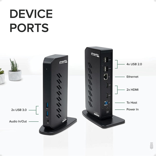 Plugable USB 3.0 and USB-C Universal Laptop Docking Station for Windows and Mac (Dual Video HDMI, Gigabit Ethernet, Audio, 6 USB Ports) (Black) - The Gadget Collective