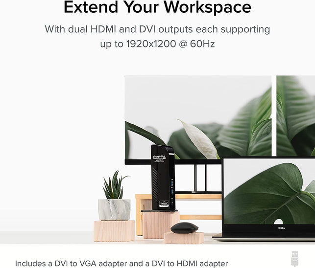 Plugable USB 3.0 Universal Laptop Docking Station Dual Monitor for Windows and Mac, USB 3.0 or USB-C, (Dual Video: HDMI and HDMI/DVI/VGA, Gigabit Ethernet, Audio, 6 USB Ports) - The Gadget Collective
