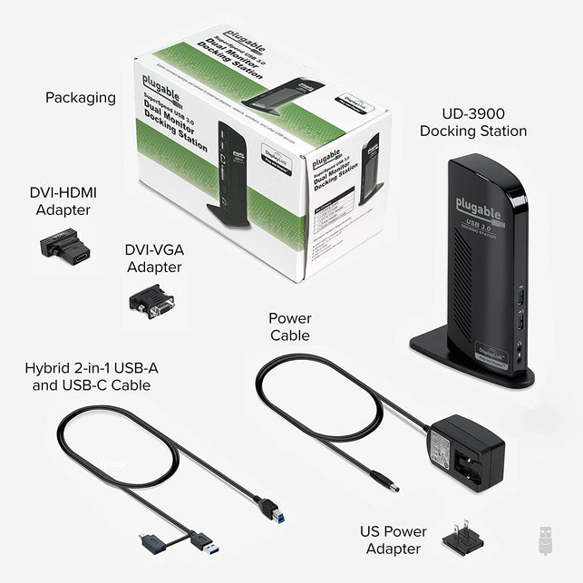 Plugable USB 3.0 Universal Laptop Docking Station Dual Monitor for Windows and Mac, USB 3.0 or USB-C, (Dual Video: HDMI and HDMI/DVI/VGA, Gigabit Ethernet, Audio, 6 USB Ports) - The Gadget Collective