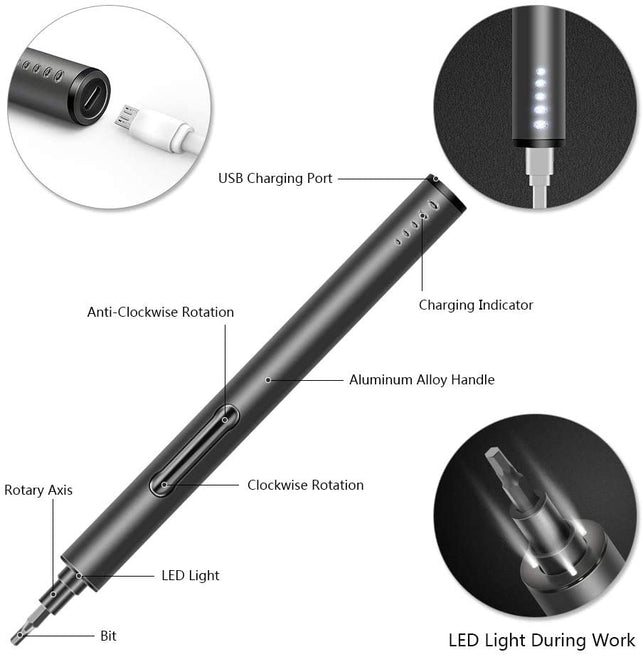 POWERGIANT Mini Electric Screwdriver, Small Cordless Power Screwdriver Set with 55 Precision Bits & LED Light & Magnetic Mat, Handy Repair Tool for Ph - The Gadget Collective