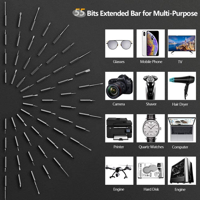 POWERGIANT Mini Electric Screwdriver, Small Cordless Power Screwdriver Set with 55 Precision Bits & LED Light & Magnetic Mat, Handy Repair Tool for Ph - The Gadget Collective
