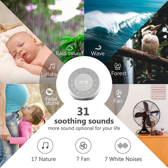 REACHER R2 White Noise Machine and Night Light with 31 Soothing Sounds, 0-100 Dimmable Color Changing Light, Sleep Timer for Sleeping, Feeding, for Baby, Kids, Adult,Bedside Table - The Gadget Collective