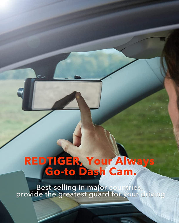 REDTIGER Mirror Dash Cam Backup Camera 11''UHD 4K Front and 1080P Rear View Mirror Dual Cameras for Cars,Gps,Night Vision,Smart Reverse Parking Assistance,Touchscreen,Free 32GB Card - The Gadget Collective