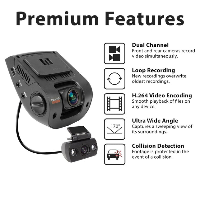 Rexing V1P 2.4" LCD FHD 1080p 170 Degree Wide Angle Dual Front Rear Dash Camera - The Gadget Collective