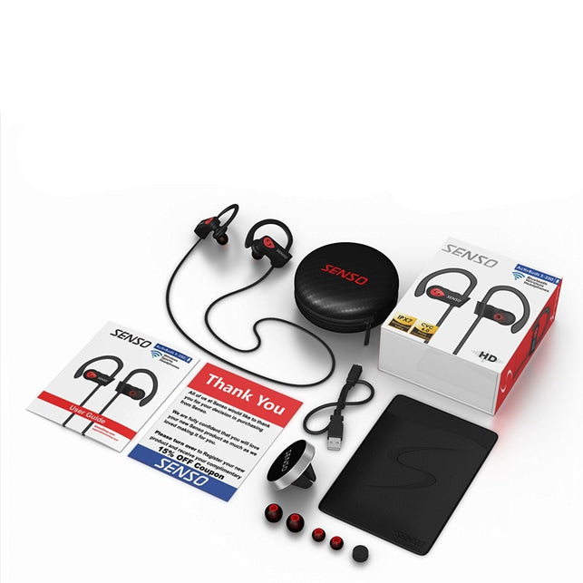 SENSO Bluetooth Headphones, Best Wireless Sports Earphones w/ Mic IPX7 Waterproof HD Stereo Sweatproof Earbuds for Gym Running - The Gadget Collective