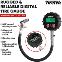 TIRETEK Digital Tire Pressure Gauge (0-200 PSI) - Heavy Duty Tire Gauge (Stainless Steel) - Motcertified ANSI - Easy to Read - Air Gauge Tire Pressure - Bike and Motorcycle Tire Pressure Gauge - The Gadget Collective