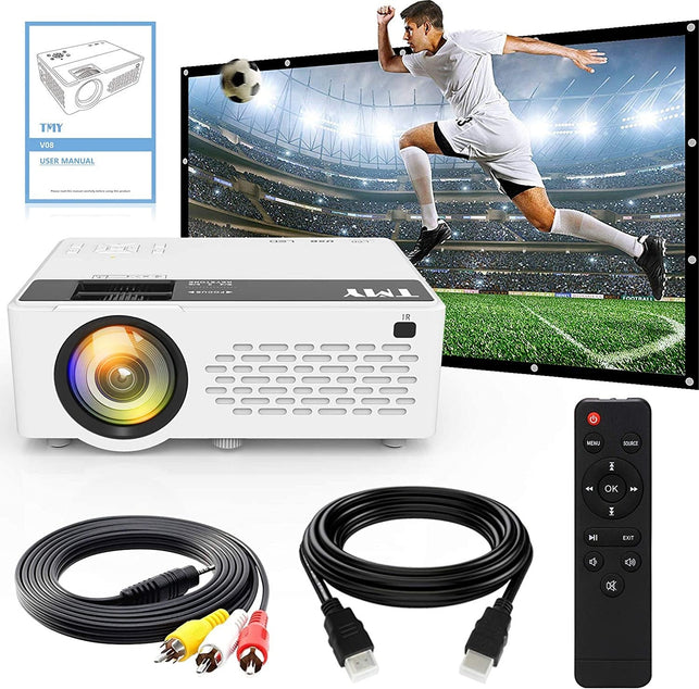 TMY Projector 7500 Lumens with 100 Inch Projector Screen, 1080P Full HD Supported Video Projector, Mini Movie Projector Compatible with T-V Stick HDMI - The Gadget Collective