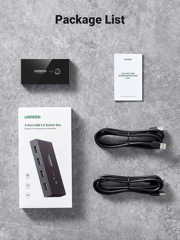 UGREEN USB 3.0 Switch Selector 4 Port 2 Computers Peripheral Switcher Adapter Hub for PC Printer Scanner Mouse Keyboard with One Button Switch and 2 P - The Gadget Collective