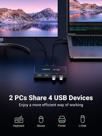 UGREEN USB 3.0 Switch Selector 4 Port 2 Computers Peripheral Switcher Adapter Hub for PC Printer Scanner Mouse Keyboard with One Button Switch and 2 P - The Gadget Collective