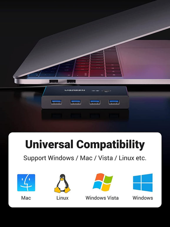 UGREEN USB 3.0 Switch Selector 4 Port 2 Computers Peripheral Switcher Adapter Hub for PC Printer Scanner Mouse Keyboard with One Button Switch and 2 P - The Gadget Collective