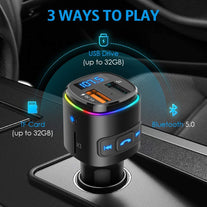 Upgraded Criacr V5.0 Bluetooth FM Transmitter for Car, QC3.0 Charge & 7 RGB Color LED Backlit Wireless FM Radio Car Adapter, Support Siri Google Assitant, U Disk, SD Card, Hands-Free Calls Kit - The Gadget Collective