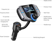 (Upgraded Version) Sumind Car Bluetooth FM Transmitter, Wireless Radio Adapter Hands-Free Kit with 1.7 Inch Display, QC3.0 and Smart 2.4A USB Ports, AUX Output, TF Card Mp3 Player(Silver Grey) - The Gadget Collective