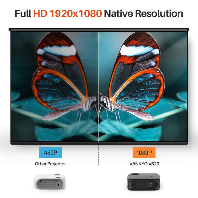 VANKYO Performance V620 Native 1080P Projector, with 5500 Lux 200" Display 50,000 Hours LED, Compatible with TV Stick, HDMI, X-Box, Laptop, iPhone And - The Gadget Collective