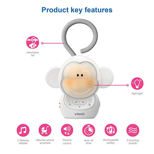 VTech BC8211 Myla The Monkey Baby Sleep Soother with a White Noise Sound Machine Featuring 5 Soft Ambient Sounds, 5 Calming Melodies & Soft-Glow Night - The Gadget Collective