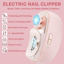 Electric Nail Clipper with LED Light, 2-Speed Automatic Nail Trimmer and Polisher, USB-C Charging, Child Safety Lock for Babies, Adults, Seniors, Pink