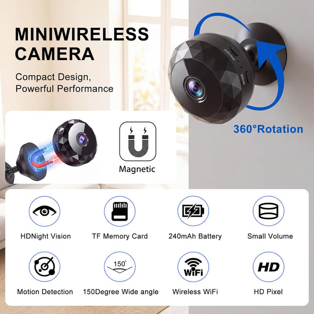 Mini Hidden Camera 1080P Full HD Hidden Camera Portable Small Nanny Cam with Night Vision and Motion Detection - Built-In Battery - 1-Way Audio Covert Security Camera for Home/Office/Indoor/Outdoor