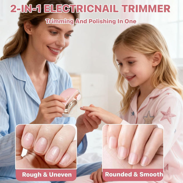 Electric Nail Clipper with LED Light, 2-Speed Automatic Nail Trimmer and Polisher, USB-C Charging, Child Safety Lock for Babies, Adults, Seniors, Pink