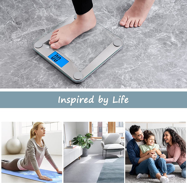 Vitafit Digital Bathroom Scale for Body Weight,Weighing Professional since 2001,Extra Large Blue Backlit LCD and Step-On, Batteries Included, 400Lb/180Kg,Clear Glass,Silver