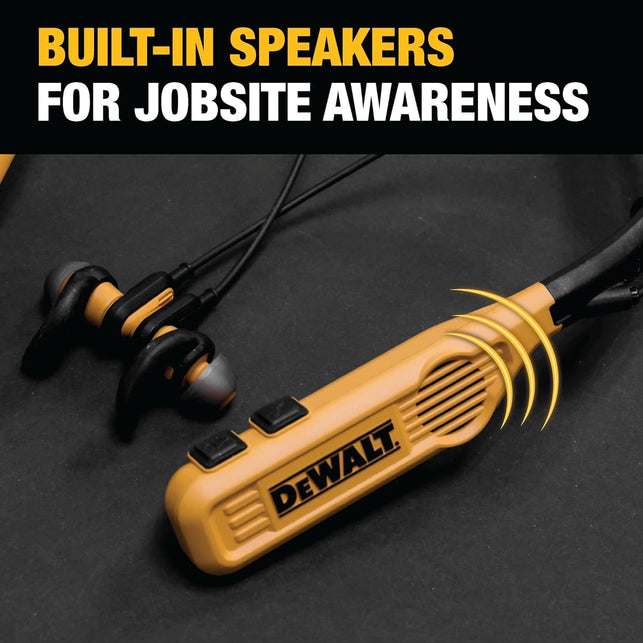 DEWALT 2-In-1 Neckband Bluetooth Headphones W/Built-In Speakers, Jobsite Wearable Speaker & around Neck Headphones, Wireless Bluetooth Headset, 60+ Hrs, Hands-Free Music & Calls, Carry Pouch Included