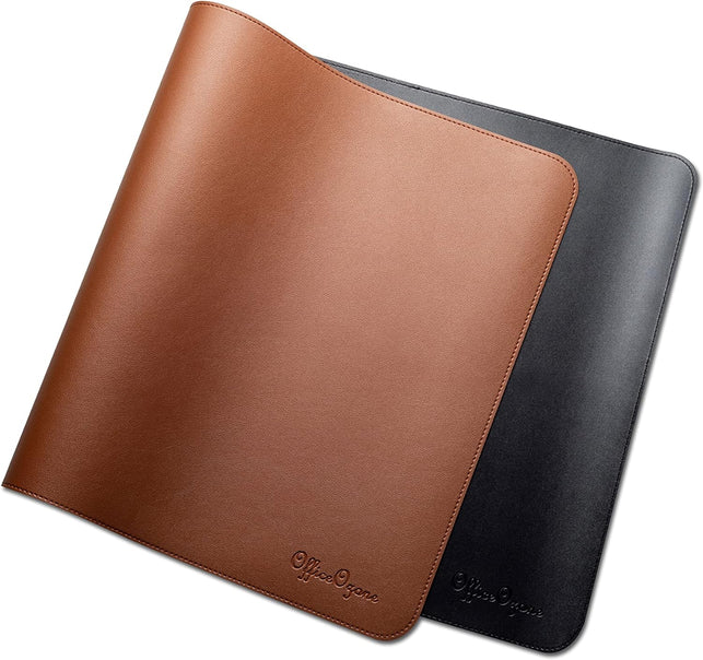 Officeozone Desk Mat with All-New Edge Stitch, Double-Sided, Synthetic Leather, Black and Brown, 80Cm X 40Cm