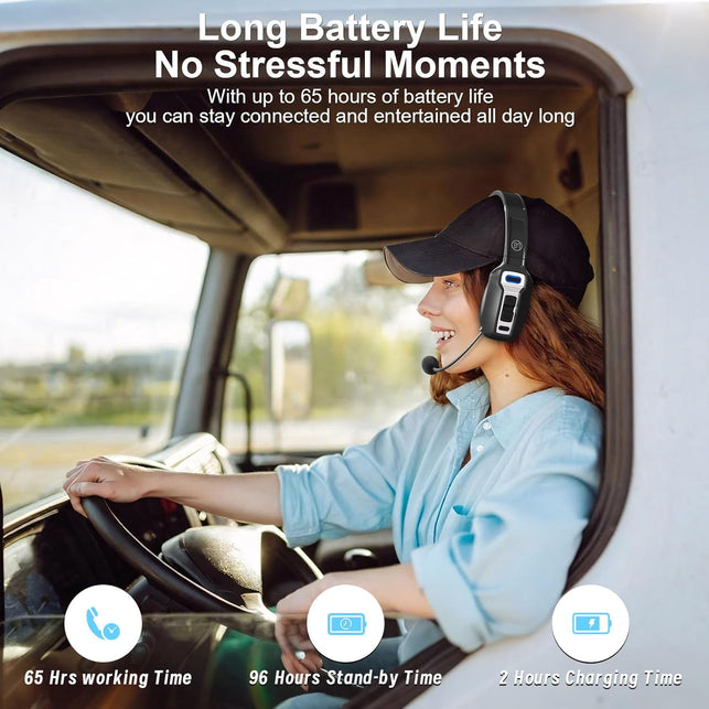 Trucker Bluetooth Headset with AI Noise Cancellation Microphone, Trucker Headset with 65Hrs Talk Time & Mute Button, Multipoint Connection, Bluetooth Headsets Fit for Truck Drivers/Cell Phones