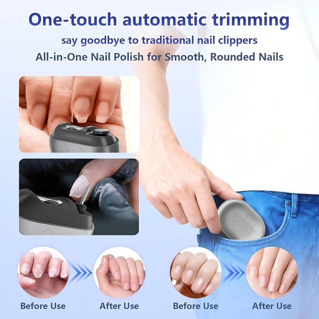 3-In-1 Electric Nail Clipper with LED Light, 2 Speeds, Gray